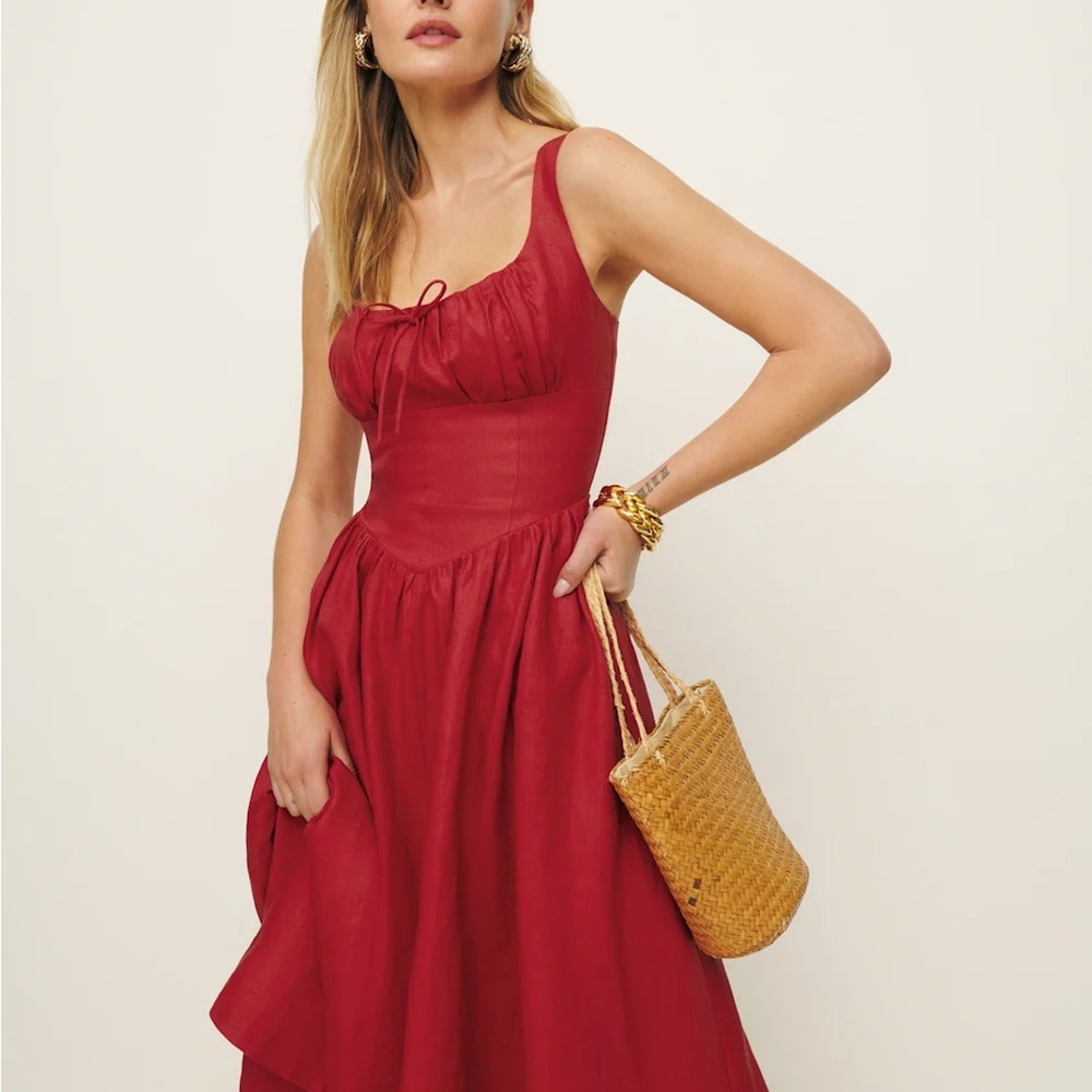 Reformation Balia Linen Dress Red - Size 8